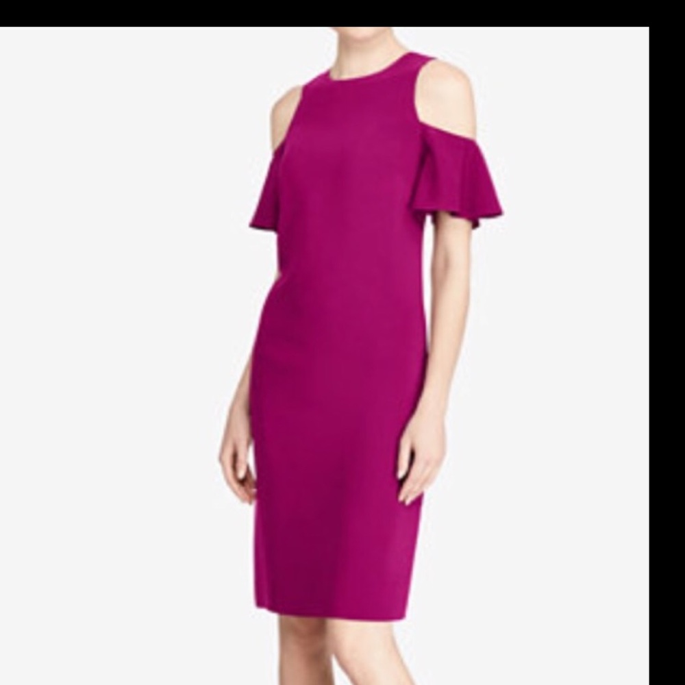 Lauren Ralph Lauren Cutout Shoulder Short Flutter Sleeves Sheath Dress H…